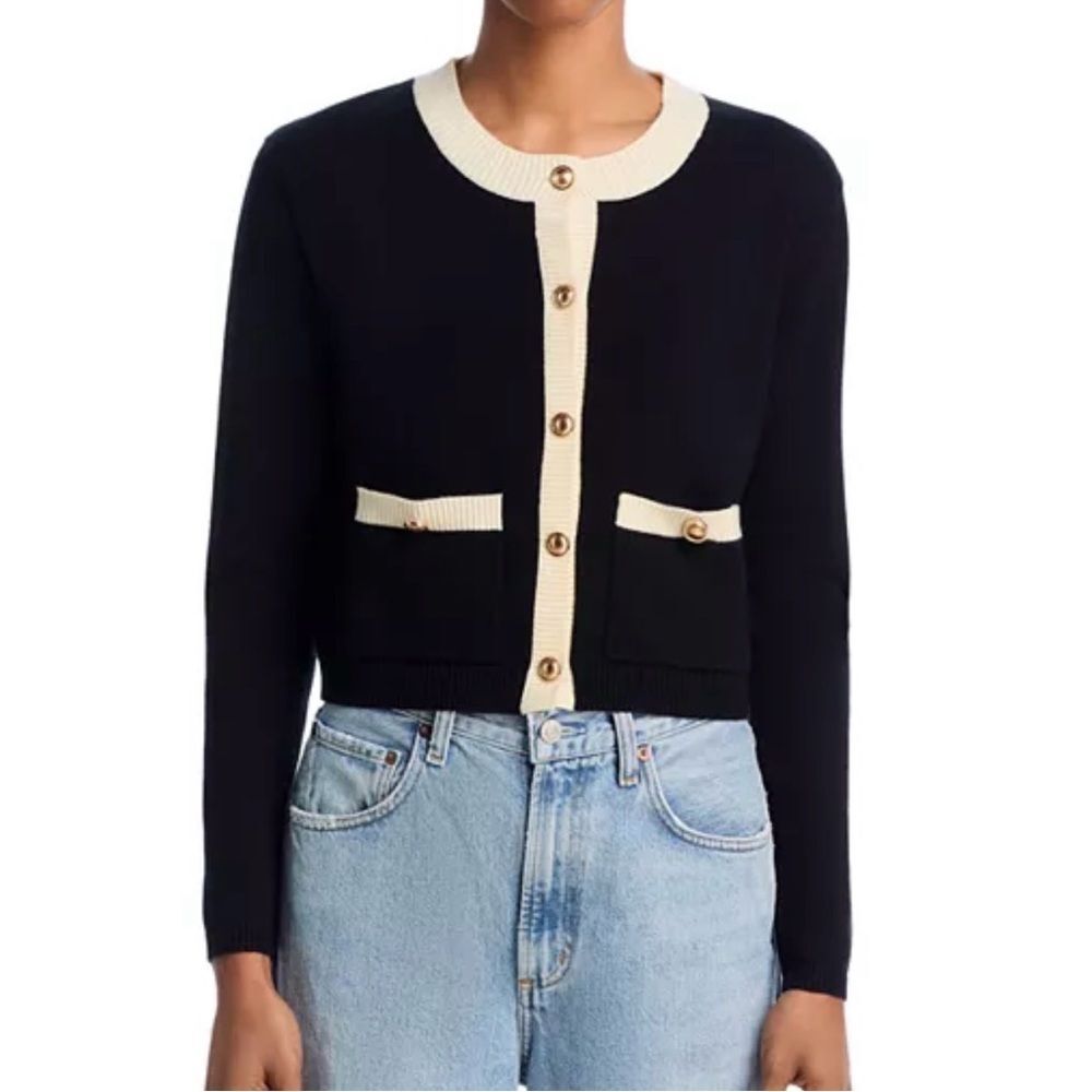 WAYF Catherine Contrast Border Button Front Trim Cardigan Black NEW S MSRP $79